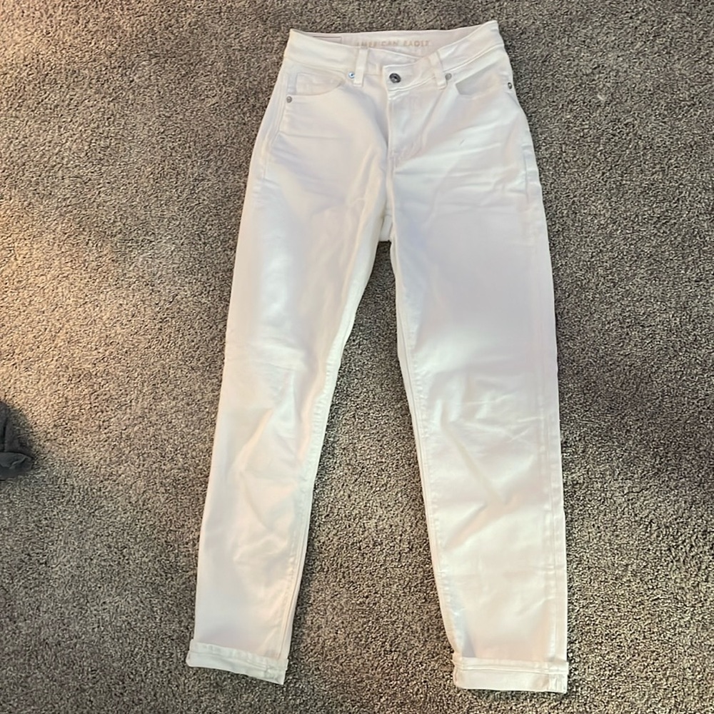 American Eagle White Adjustable Waist Jeans Straight Legged